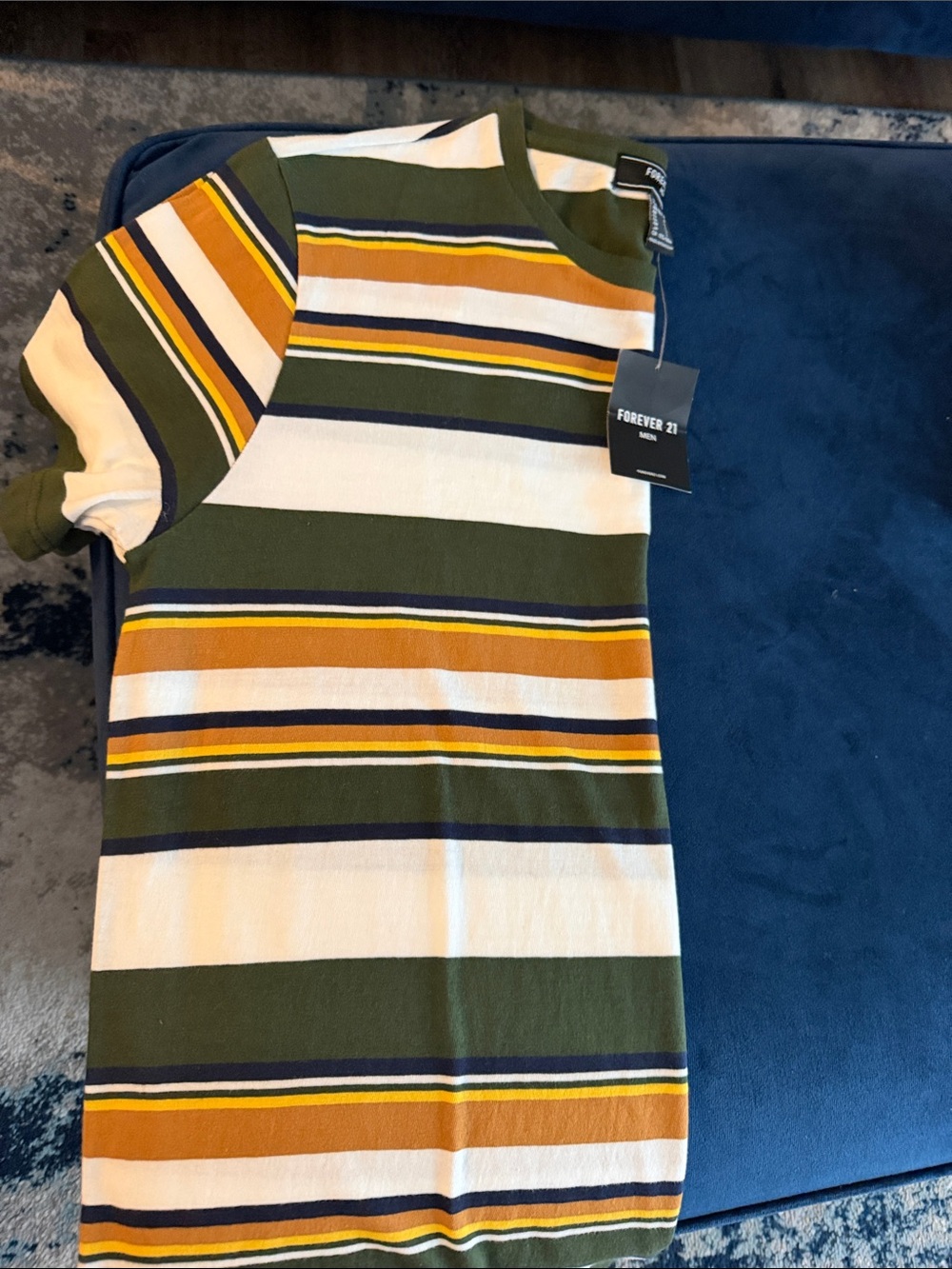 Forever 21 Olive, White & Mustard Striped Short Sleeve Tee